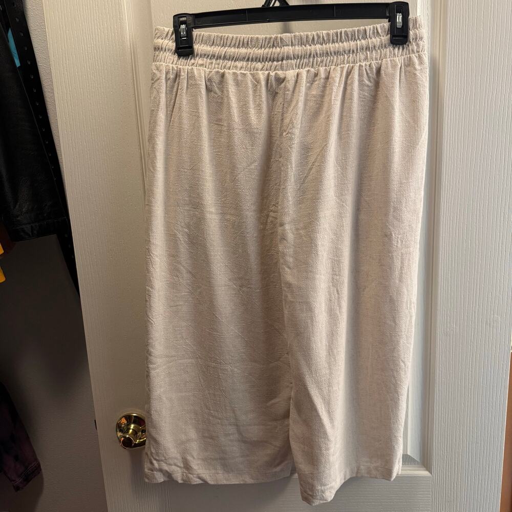 Cream Cropped 100% Linen Pants Size L